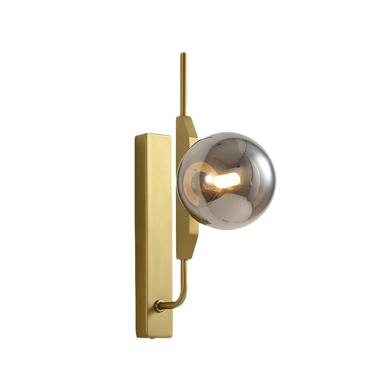 Gold Wall Sconce with White/Amber/Smoke Gray Glass Orb - Modern Bedroom Light Fixture