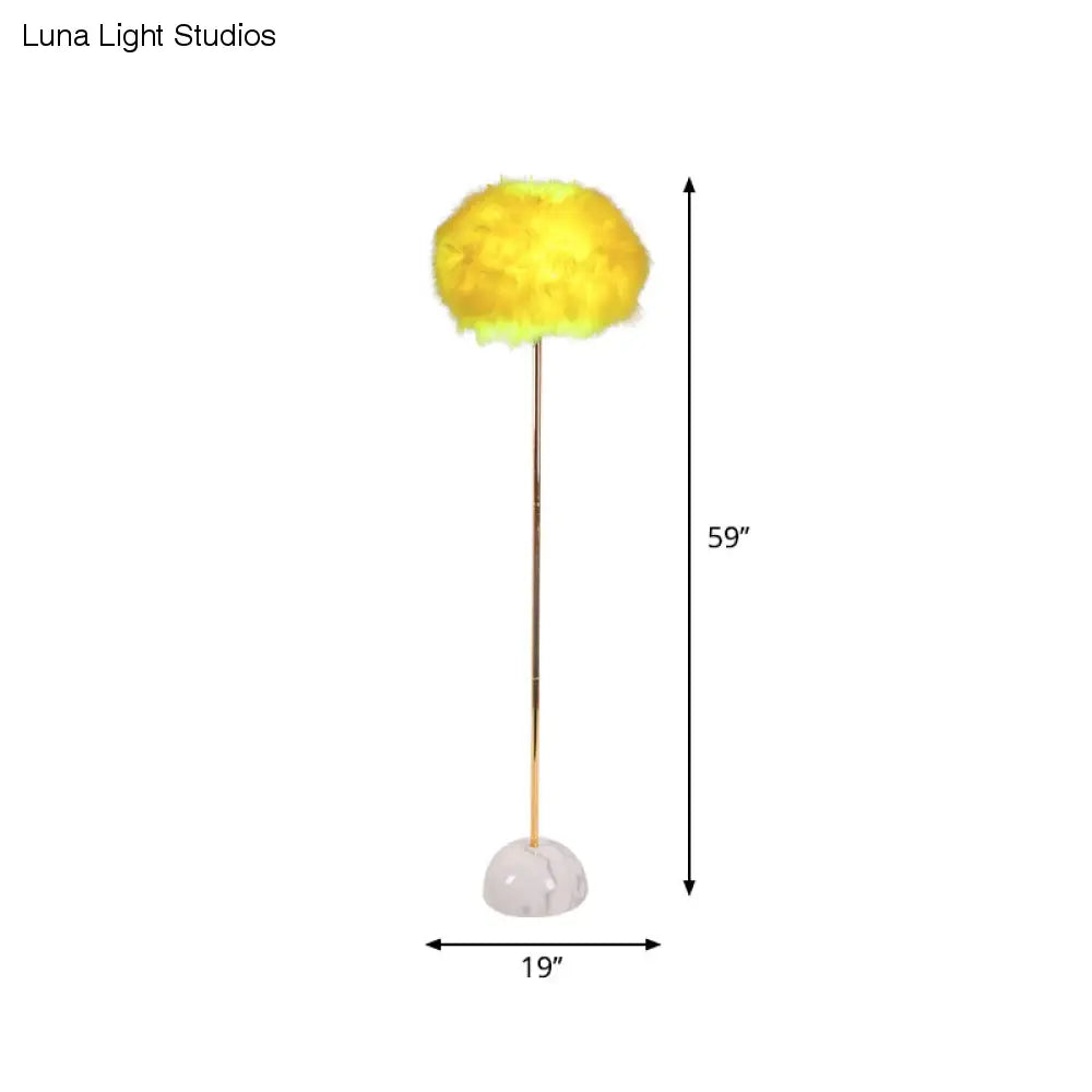 Yellow Hand-Woven Feather Sphere Floor Lamp - Nordic Style, 1 Head Floor Standing Light