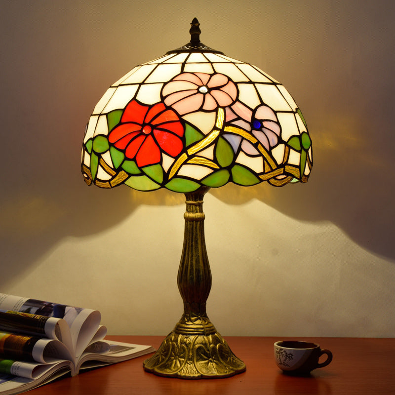 Decorative Stained Glass Dome Shade Table Lamp for Living Room - Nightstand Light