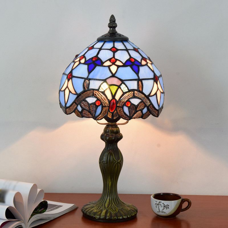 Stained Art Glass Dome Table Lamp - Unique Nightstand Lighting for Living Room Décor