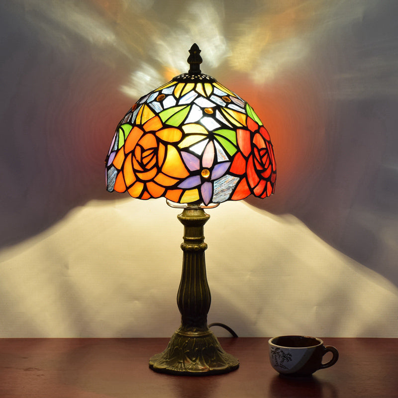 Stained Art Glass Dome Table Lamp - Unique Nightstand Lighting for Living Room Décor