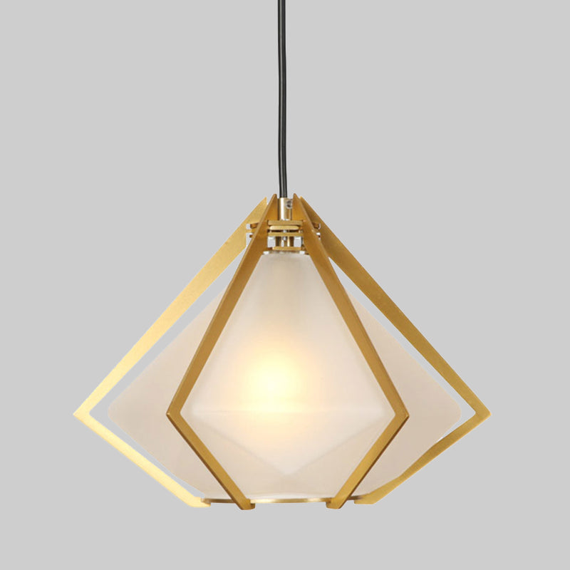 Modern Diamond Office Pendant Light, Green/White Glass, 5