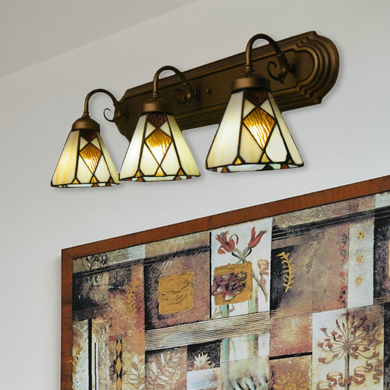 Tiffany Cone wandlamp met 3 geel/amberkleurige glazen schanskoppen - Perfect voor gangverlichting