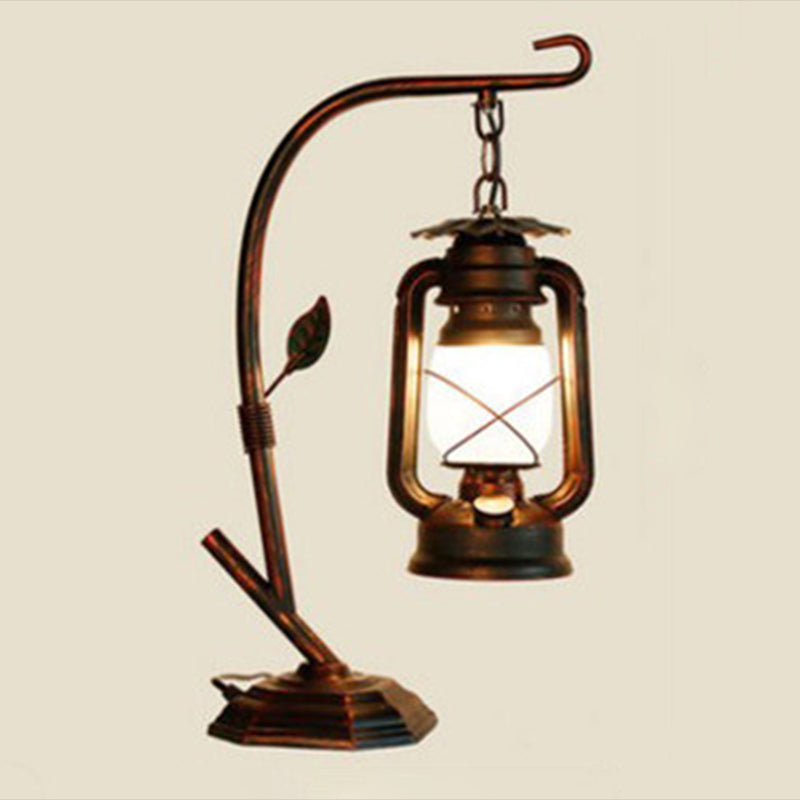 Rustic Industrial Hanging Nightstand Lantern - Vintage Iron Kerosene Table Lamp for Bedside