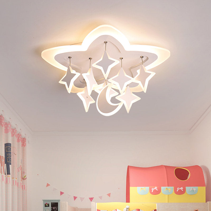 Starry Kids Room LED Ceiling Light with Acrylic Cartoon Design in Warm/White – Flush Mount Lamp in White