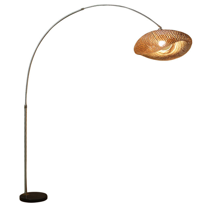 Bamboo Standing Fishing Rod Floor Lamp with Swivel Shade - Wood Reading Light