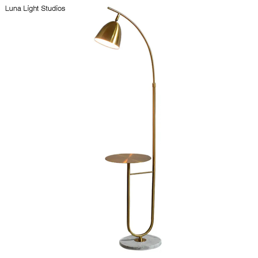 Nordic Bell Shade Floor Lamp with Marble Base - Metallic Finish, Perfect for Living Room - 1 Bulb