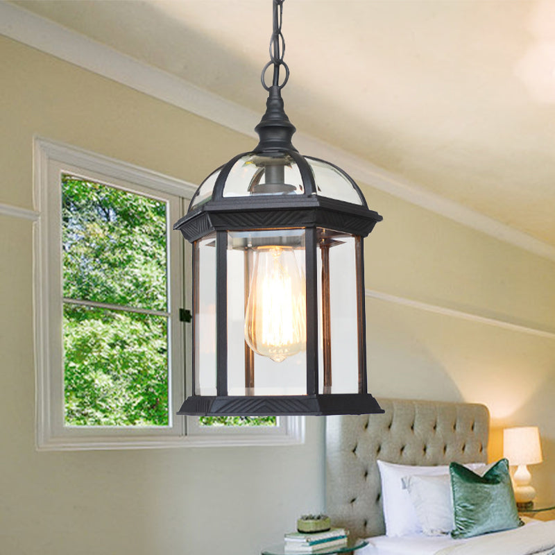 Vintage Lantern Ceiling Hanging Light with Clear Glass Shade - Black/Bronze/Gold - 1 Bulb - Outdoor Lighting - 8