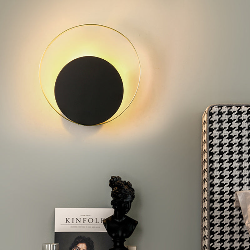 Mid Century Circle Sconce Light: Hotel Wall Mount in Black-Gold
