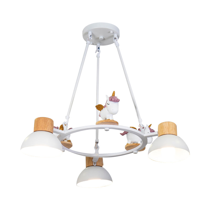 Lustre suspendu en forme de dôme pour enfants : éclairage à suspension en métal à 3/6 lumières avec décor de cerf/cheval en noir/blanc