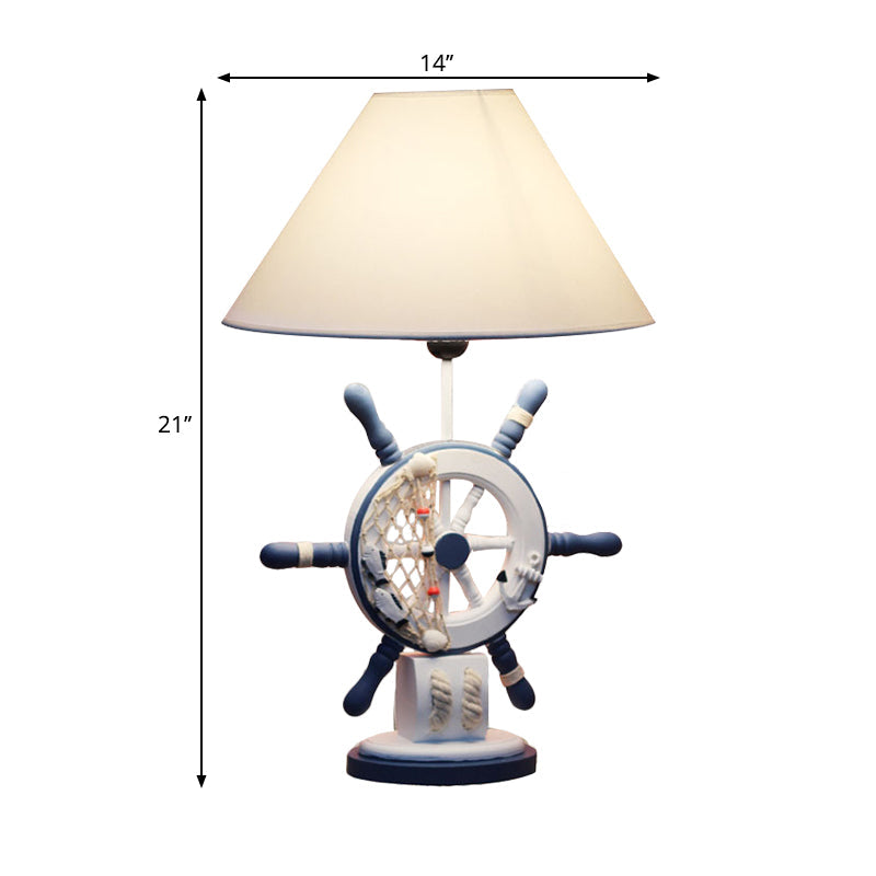 Lampe de table en bois pour enfants – Bouée de sauvetage/gouvernail, lampe de chevet bleue à 5 lumières avec abat-jour conique en tissu