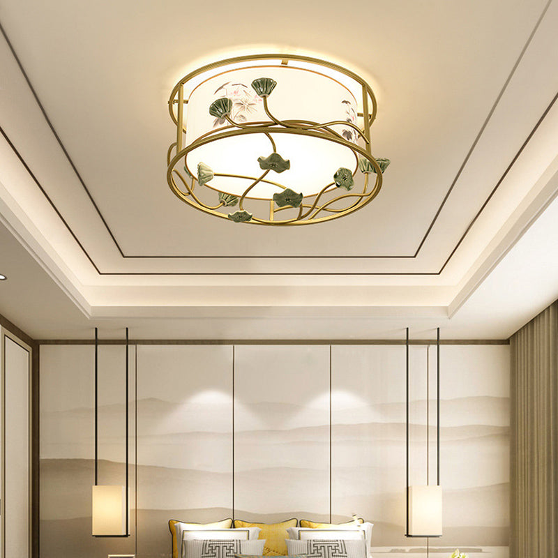 Classic White Flush Mount Bedroom Ceiling Light - 19.5