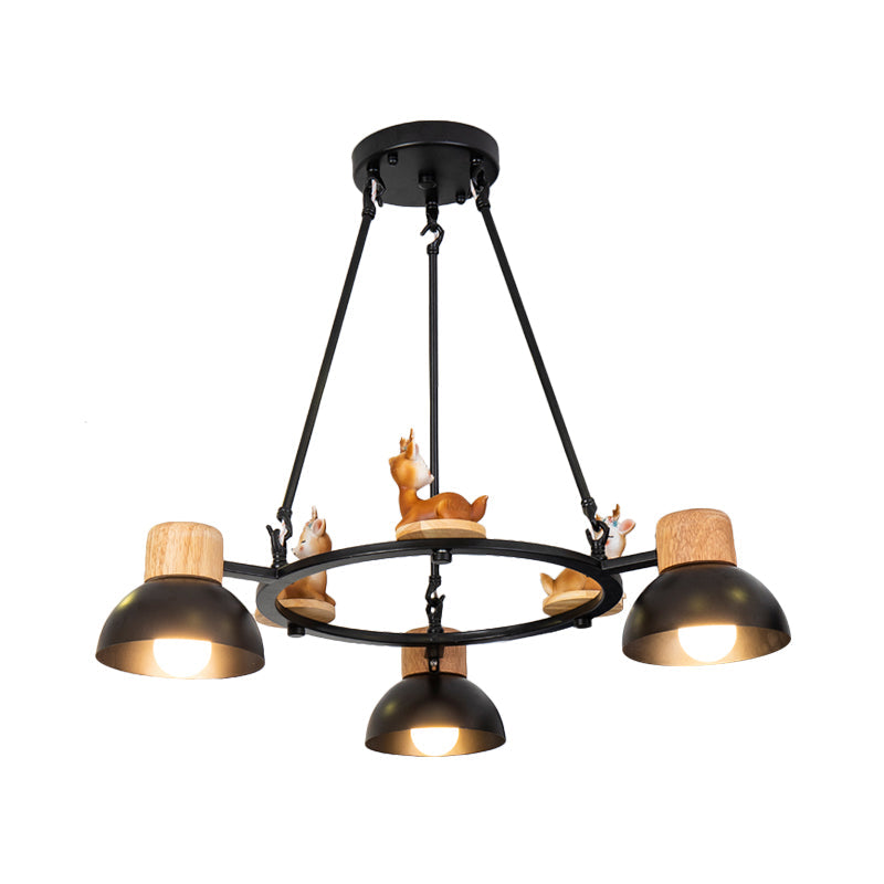 Lustre suspendu en forme de dôme pour enfants : éclairage à suspension en métal à 3/6 lumières avec décor de cerf/cheval en noir/blanc