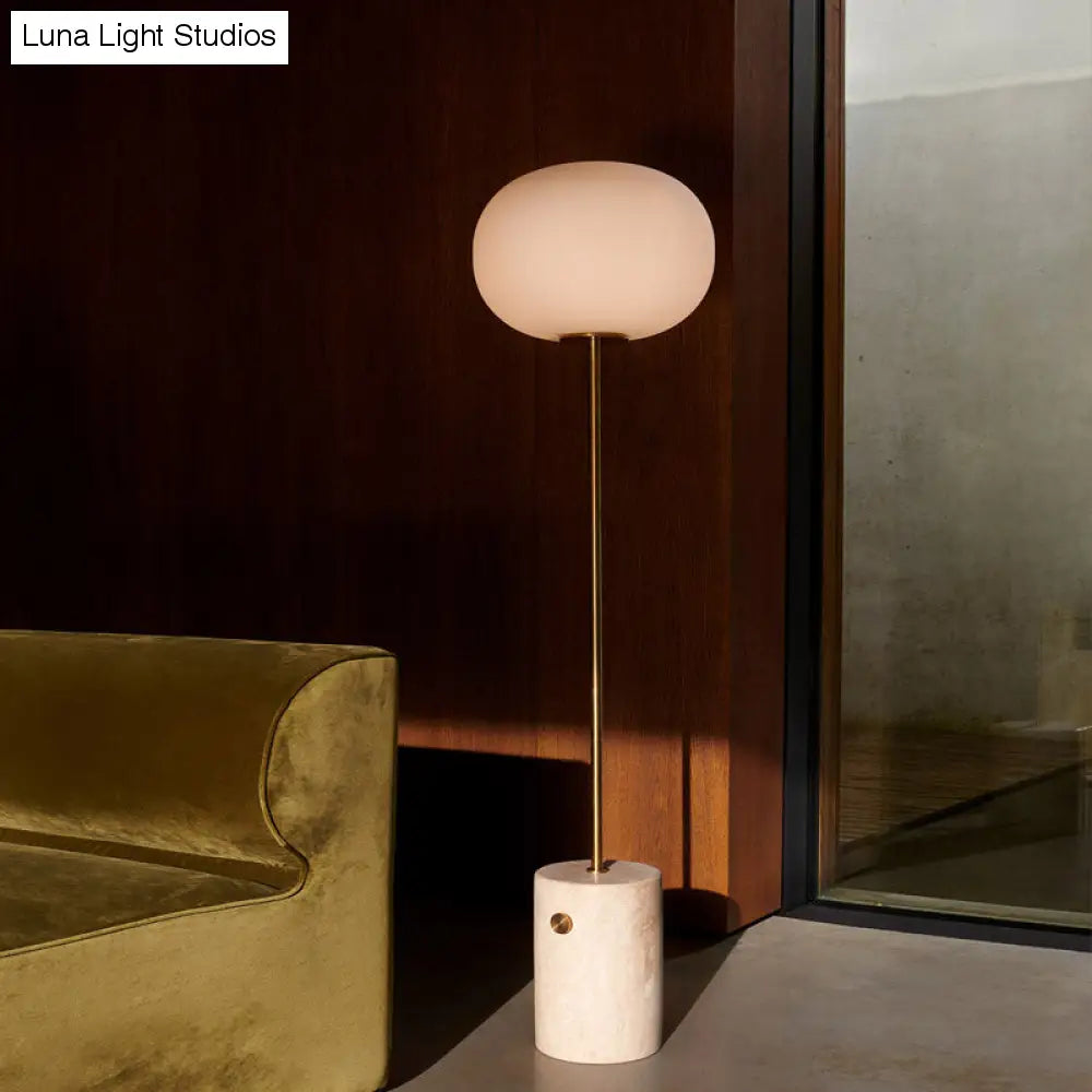 Minimalistic Cream Glass Floor Lamp with Marble Base - Single-Bulb Stand-Up Lighting