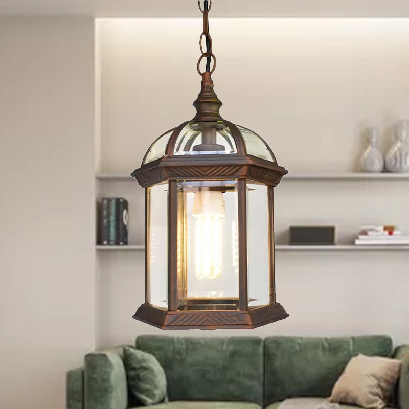 Vintage Lantern Ceiling Hanging Light with Clear Glass Shade - Black/Bronze/Gold - 1 Bulb - Outdoor Lighting - 8