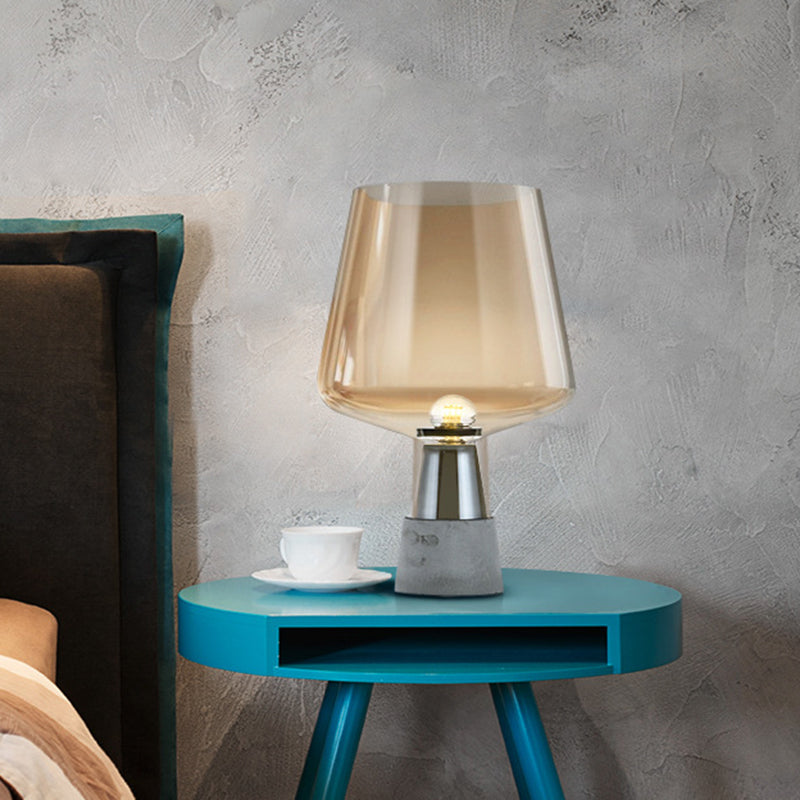 Modern Wineglass Bedside Table Lamp with Cement Base