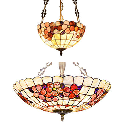 Scalloped Shade Semi Flush Stained Glass Ceiling Light Retro Style, 12
