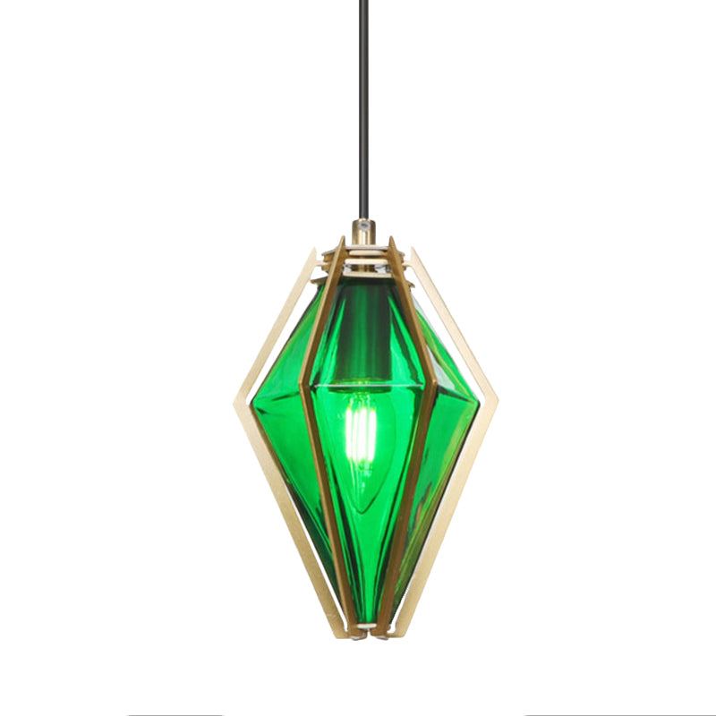 Modern Diamond Office Pendant Light, Green/White Glass, 5