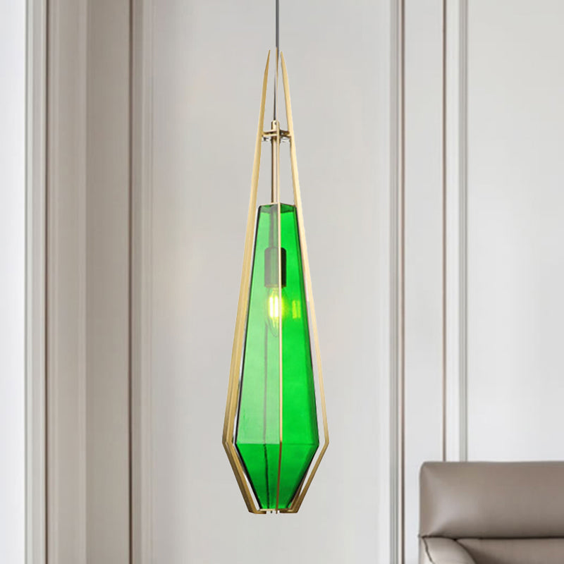 Modern Diamond Office Pendant Light, Green/White Glass, 5