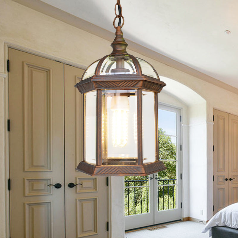 Vintage Lantern Ceiling Hanging Light with Clear Glass Shade - Black/Bronze/Gold - 1 Bulb - Outdoor Lighting - 8