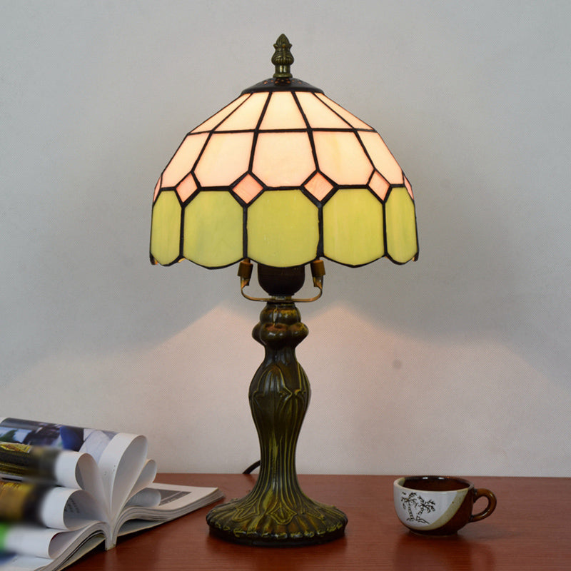 Stained Art Glass Dome Table Lamp - Unique Nightstand Lighting for Living Room Décor