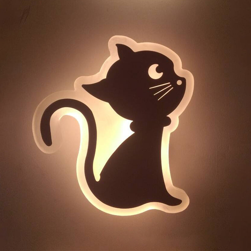 Applique murale LED à encastrer avec motif pomme/feuille/chat pour enfants – Petite applique murale en acrylique pour chambre d'enfant en blanc