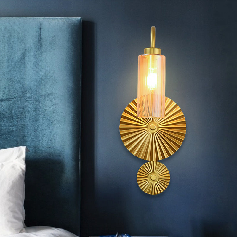 Mid Century Brass Gooseneck Wall Lamp with Glass Shade - Iron Sconce Lighting