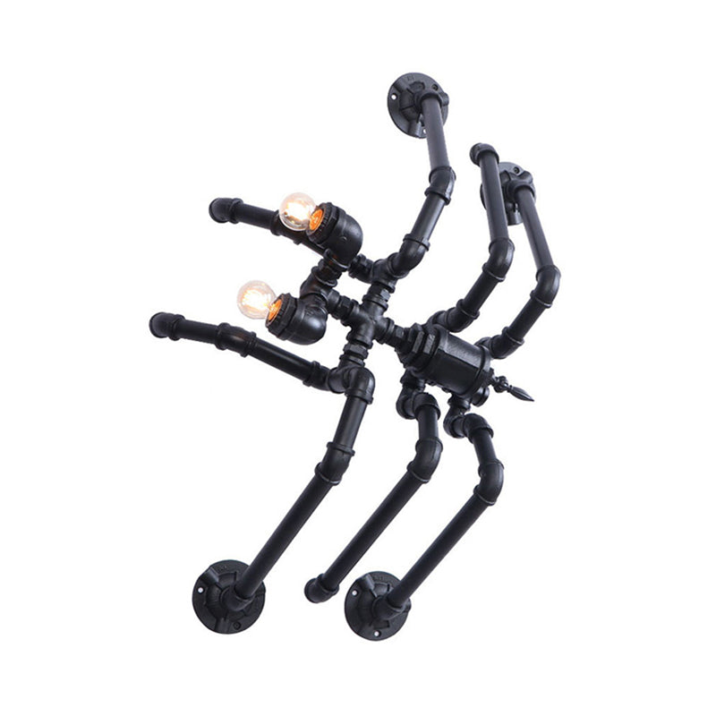 Antique Style Black Spider Wall Lamp: Metallic, Water Pipe Design, 2 Bulbs for Stairway