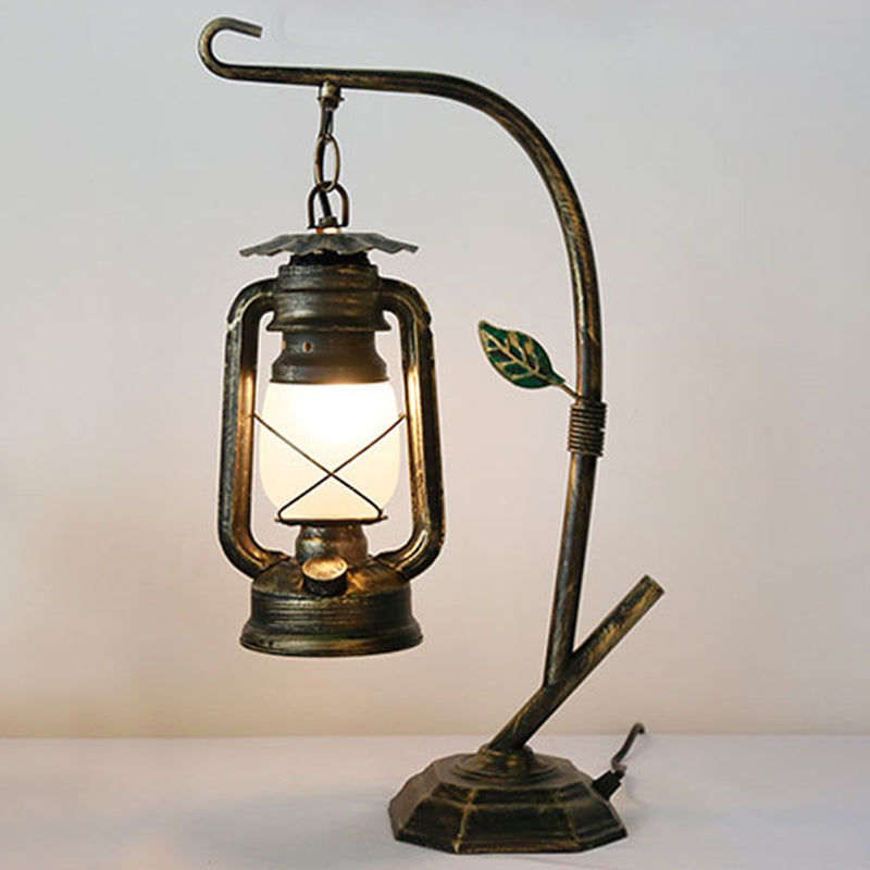 Rustic Industrial Hanging Nightstand Lantern - Vintage Iron Kerosene Table Lamp for Bedside