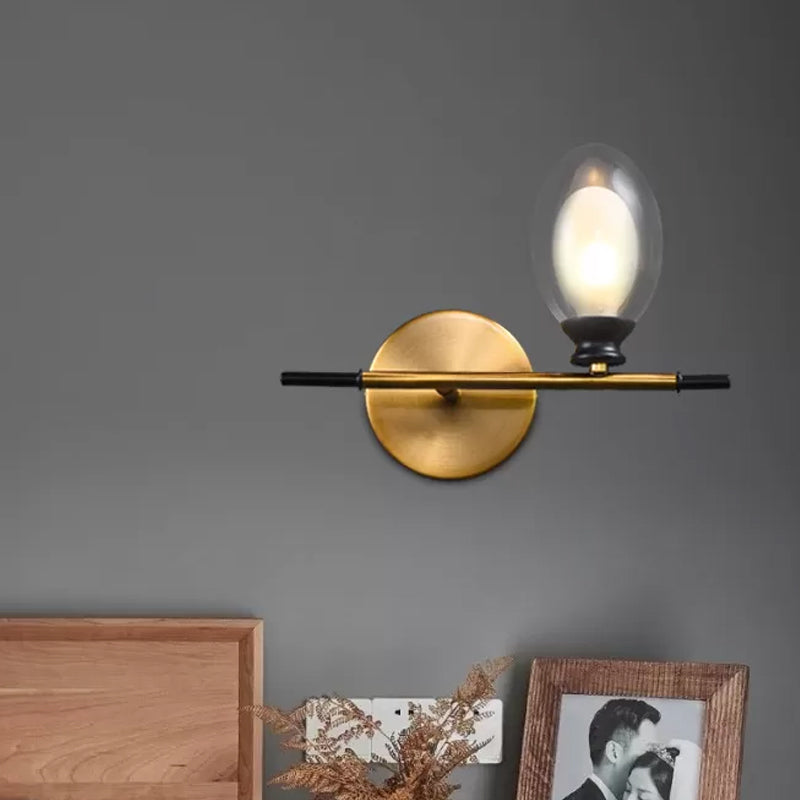 Mid Century Brass Wall Lamp with Dual Oval Clear/Amber Glass Shade