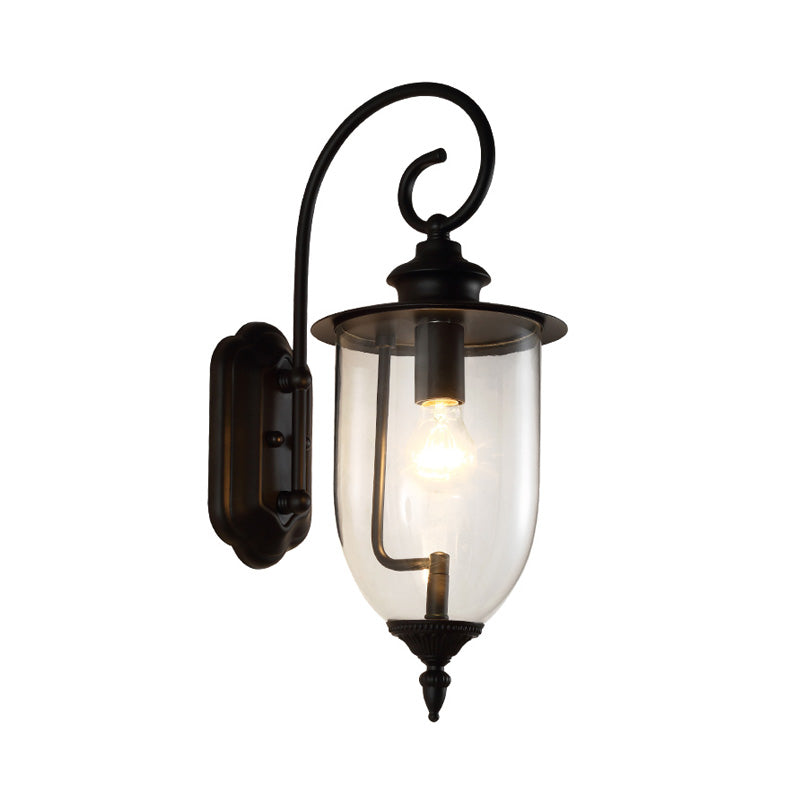 Industrial Urn Shade Sconce: Black and Clear Glass Wall Lamp for Bathroom