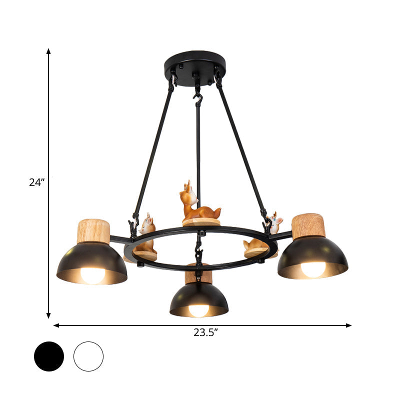 Lustre suspendu en forme de dôme pour enfants : éclairage à suspension en métal à 3/6 lumières avec décor de cerf/cheval en noir/blanc