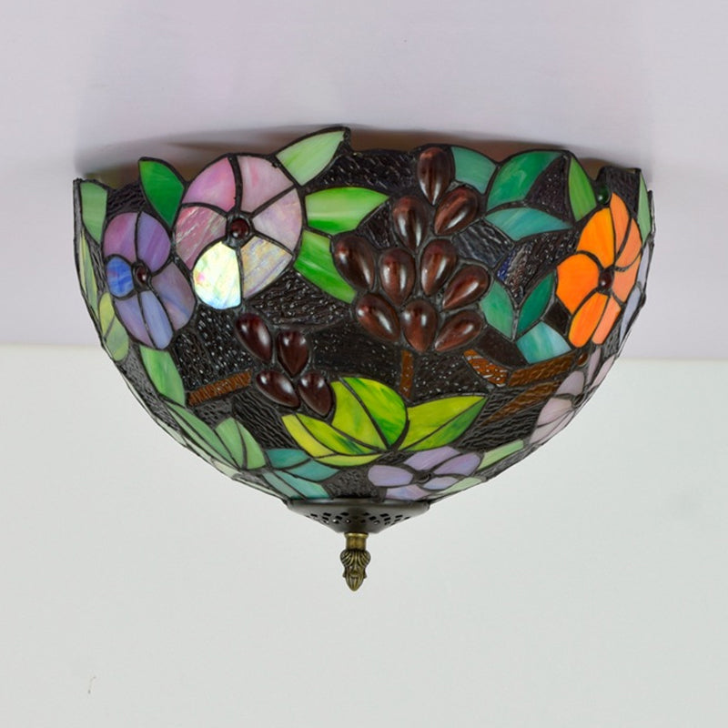 Flower Ceiling Lighting Tiffany Brass Flush Mount Light for Hallway - 2/3 Lights, 12