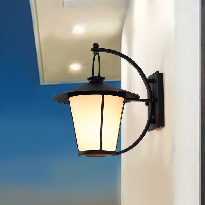 Opal Glass Sconce Light Vintage Royal Black Cone/Cylinder Outdoor Wall Lamp with One Bulb