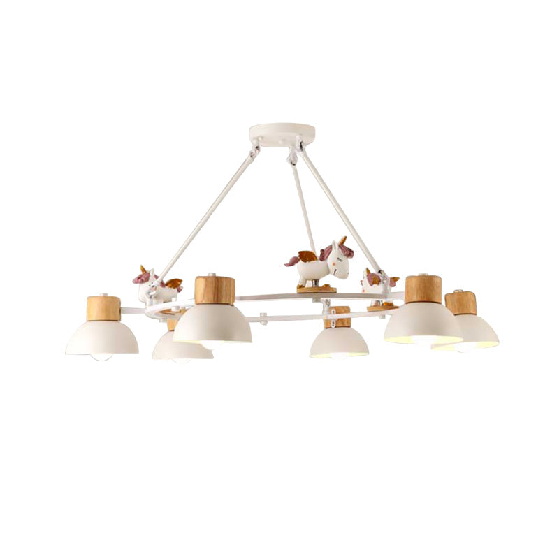 Lustre suspendu en forme de dôme pour enfants : éclairage à suspension en métal à 3/6 lumières avec décor de cerf/cheval en noir/blanc
