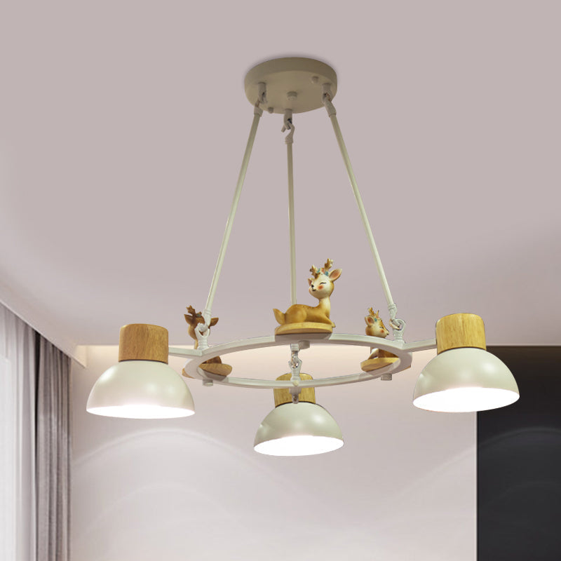 Lustre suspendu en forme de dôme pour enfants : éclairage à suspension en métal à 3/6 lumières avec décor de cerf/cheval en noir/blanc